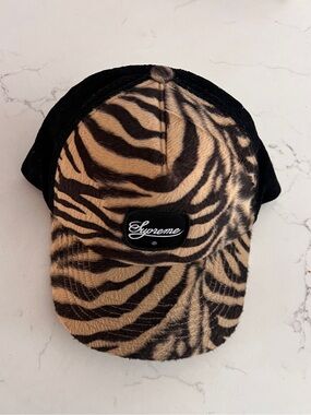 Supreme FW24 Brown Black Zebra Faux Fur Velour SnapBack Hat